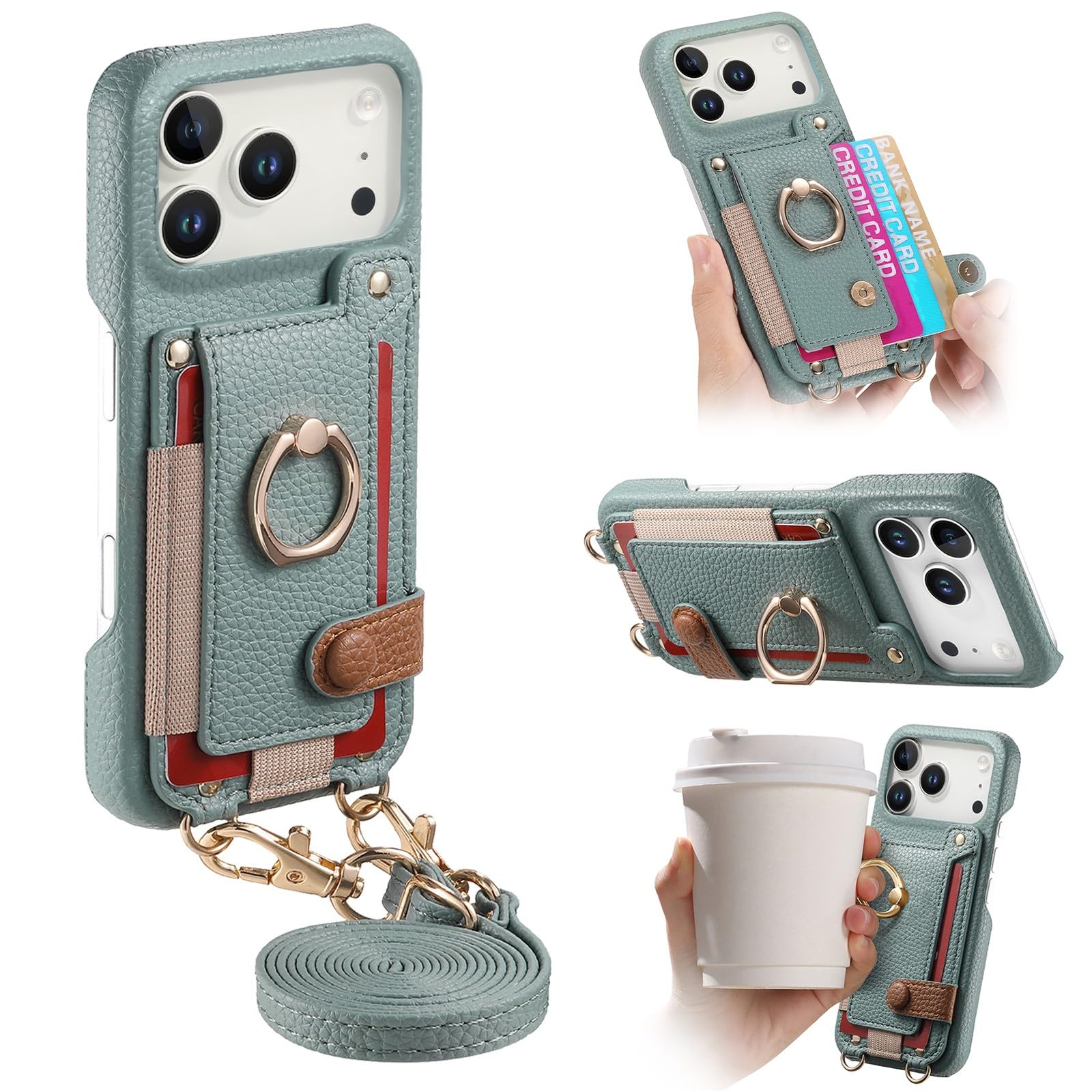 Coque portefeuille cuir rigide bleu avec anneau premium pour iPhone 15 Pro - 8