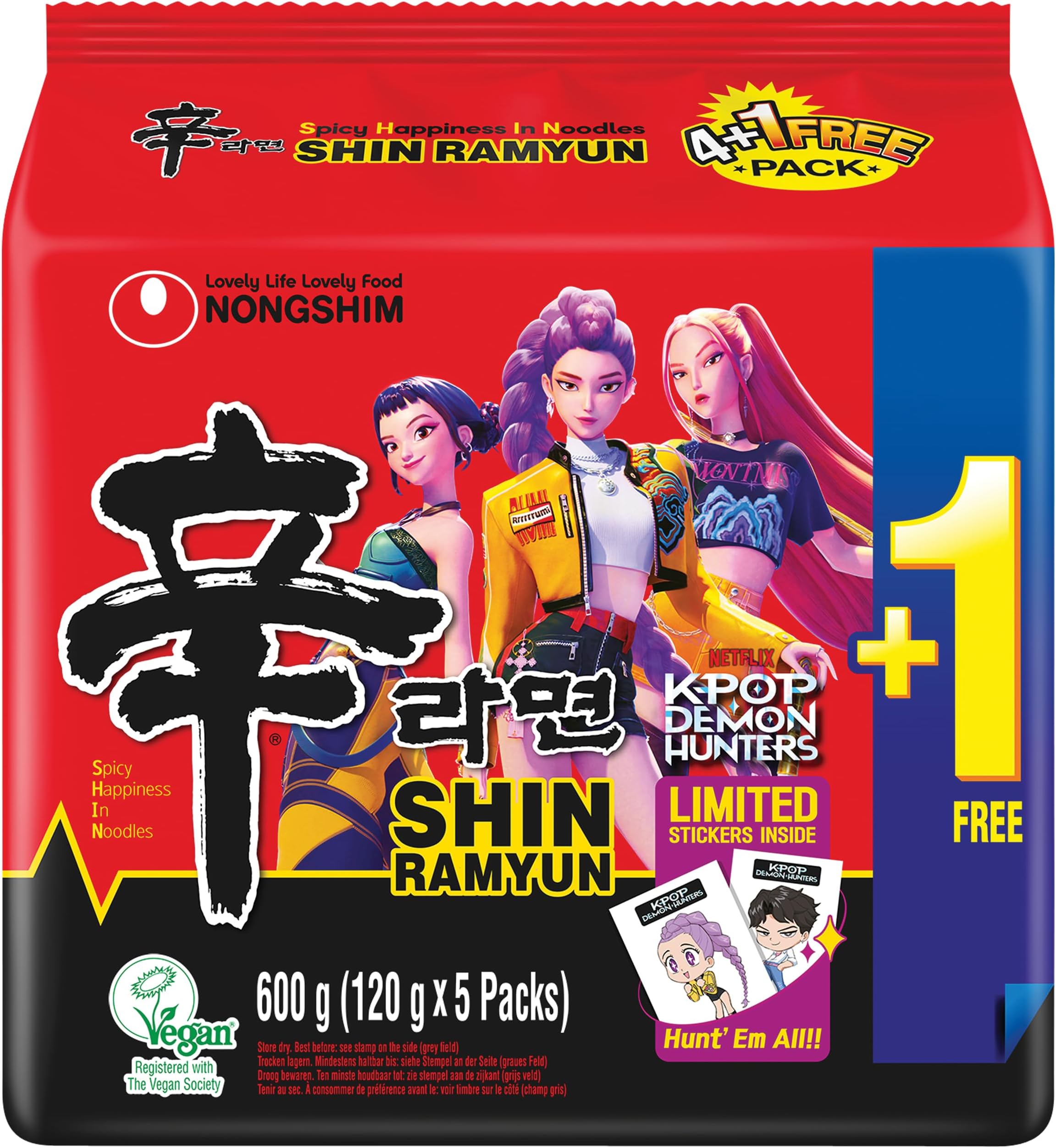 Nongshim Shin Ramyun Korean Style Spicy Noodle Soup Instant Noodles, 21.16 Oz 600 G..pack of 5
