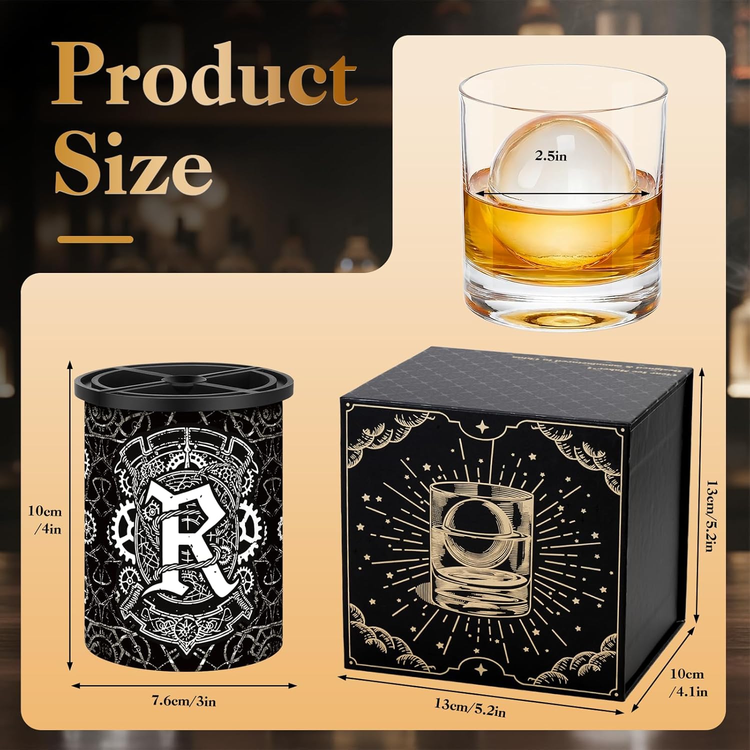 Personalized Clear Ice Cube Maker Gifts for Men, A-Z 2.5" Ice Ball Maker Mold Customized Gift, Unique Christmas Birthday Whiskey/Cocktail/Bourbon Gifts for Men Him Dad Husband Brother, R