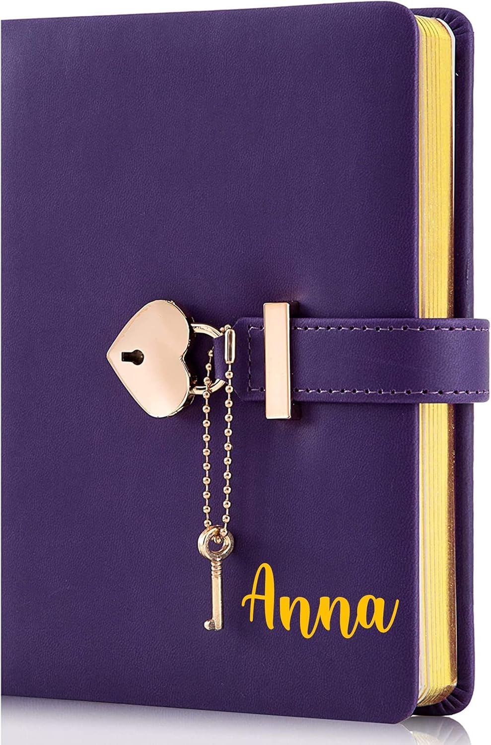 Personalized Heart Shaped Lock Diary with Key | Customize With Name | PU Leather Cover Journal | Personal Organizers Secret Notebook for Girls & Women | B6 Size 5.3x7inch Diary with Rose Gold Metal