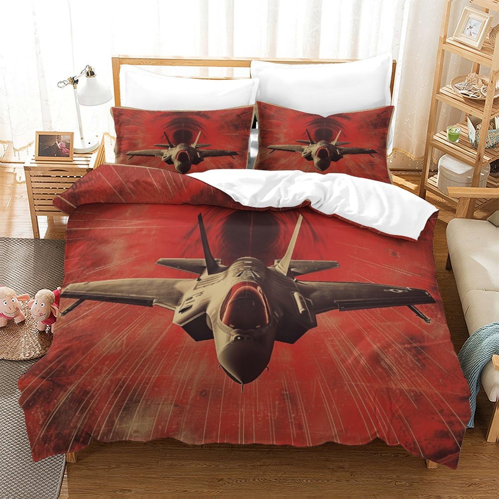 P1S9U7W5Y Dynamic Jet 3D Printed Duvet Cover Set 3pcs Microfiber Fighter Plane Bedding Set Double（200x200cm）