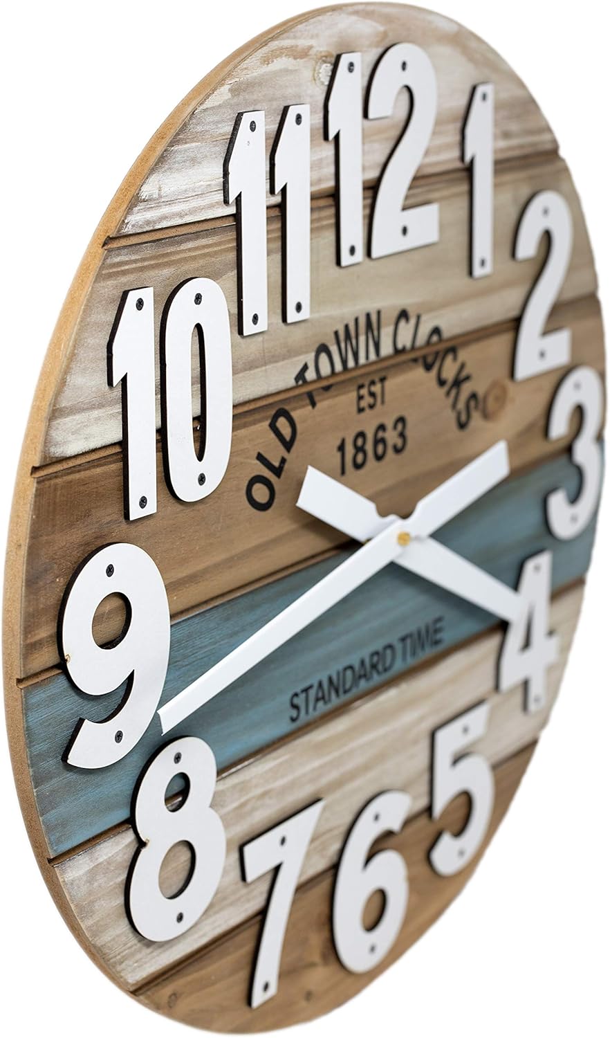 18 Wooden Multi-Color Maritime Coastal Beach Large Number Wall Clock (Blue, 18 inch)