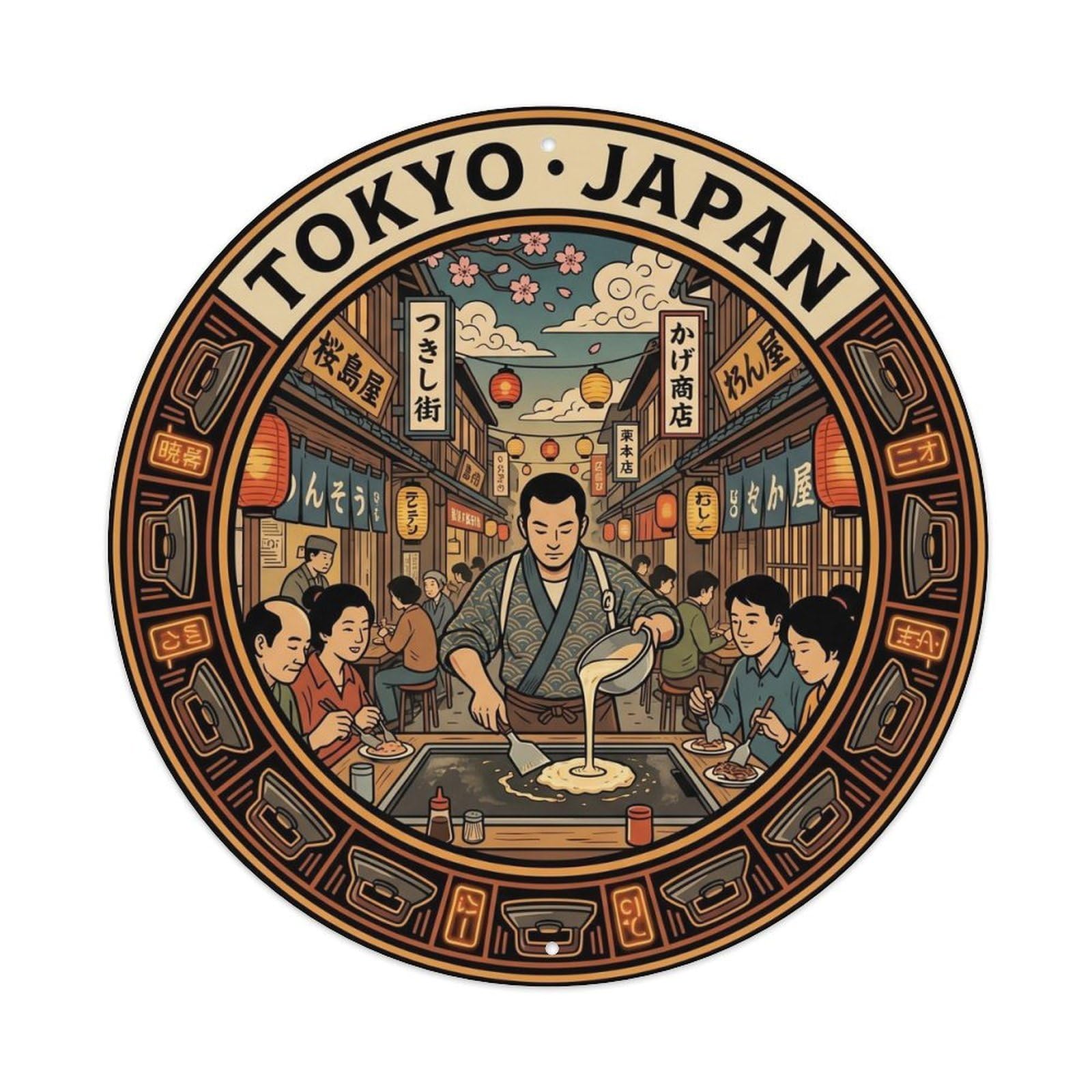 Olyhtr 8X8inch Classic Style Tokyo Tsukishima Monjayaki Showa Alley Japanese Cuisine Metal Tin Sign