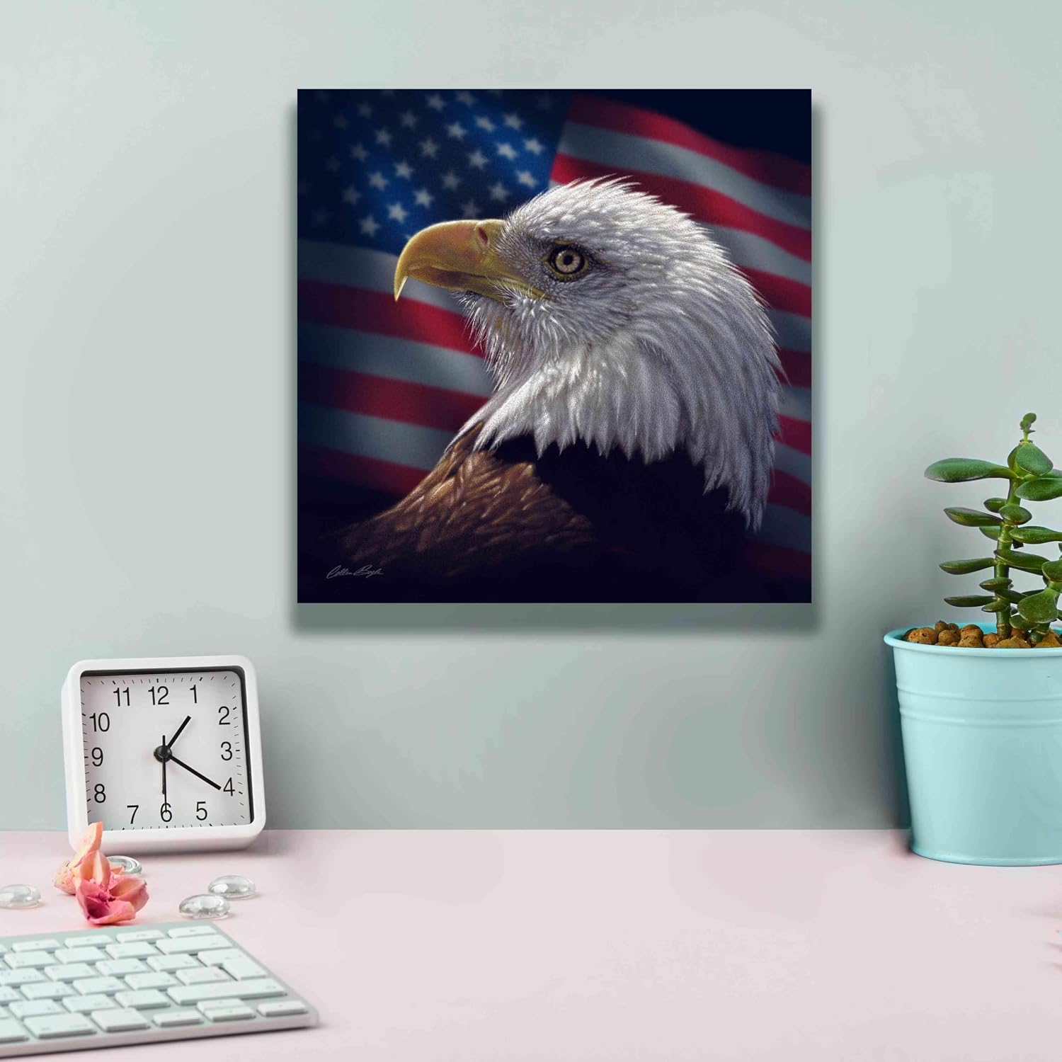 Epic Graffiti 'American Bald Eagle' by Collin Bogle, Canvas Wall Art, 12"x12"