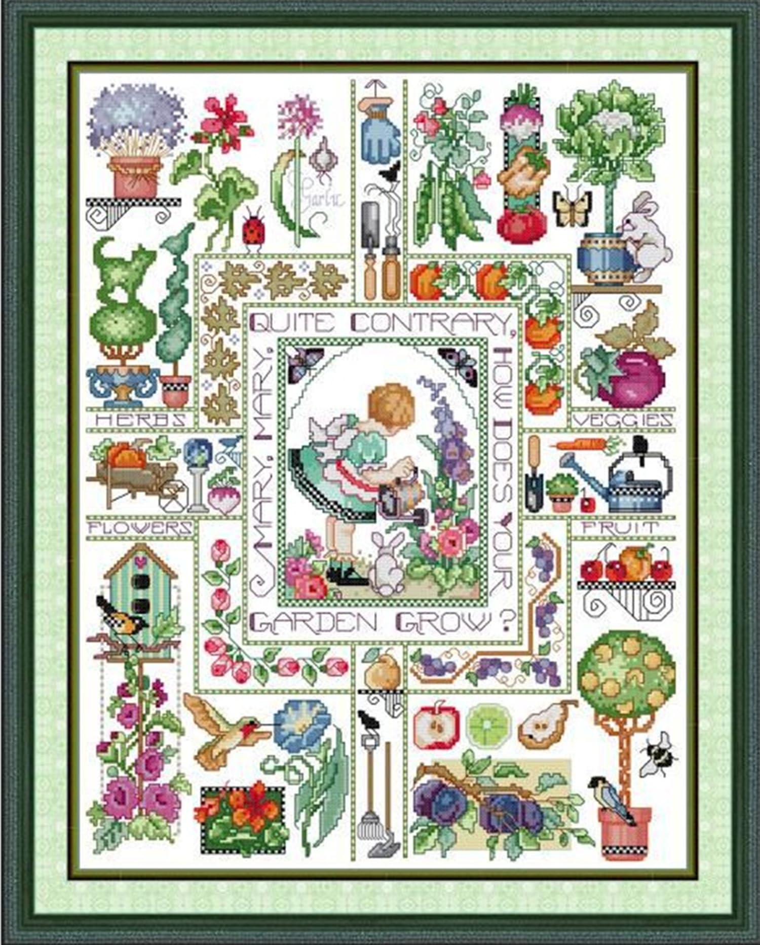 Rosyfoxes Cross Stitch Kits Stamped Full Range of Embroidery Starter Kits for Adult DIY- Printed kit Mary's Garden (Printed) 11ct 3-Strands 19.7x24.8 inches