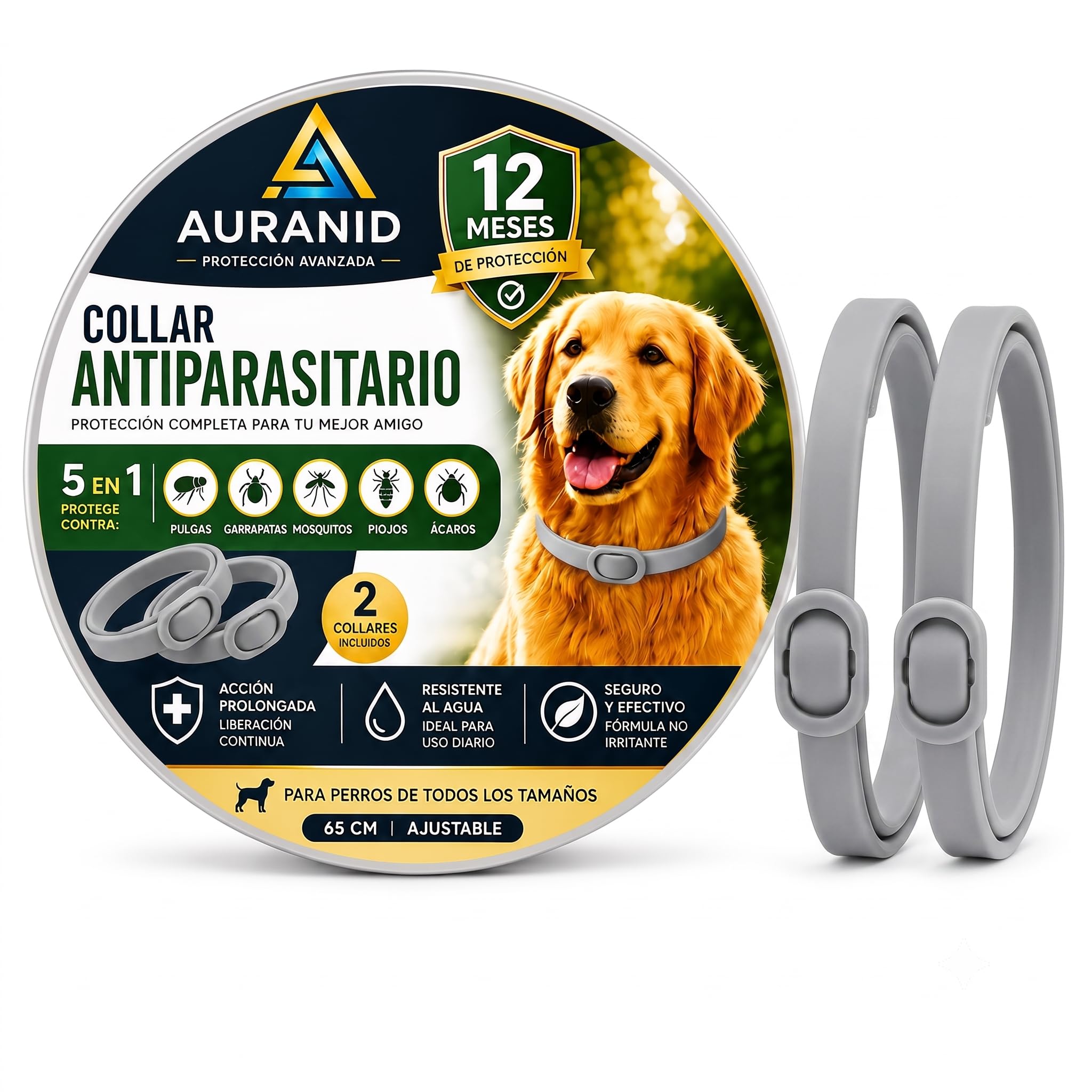 Antiparasitic Dog Collar, Pack 2 Units, 12 Months Protection | With Essential Oils | Waterproof | Continuous Release