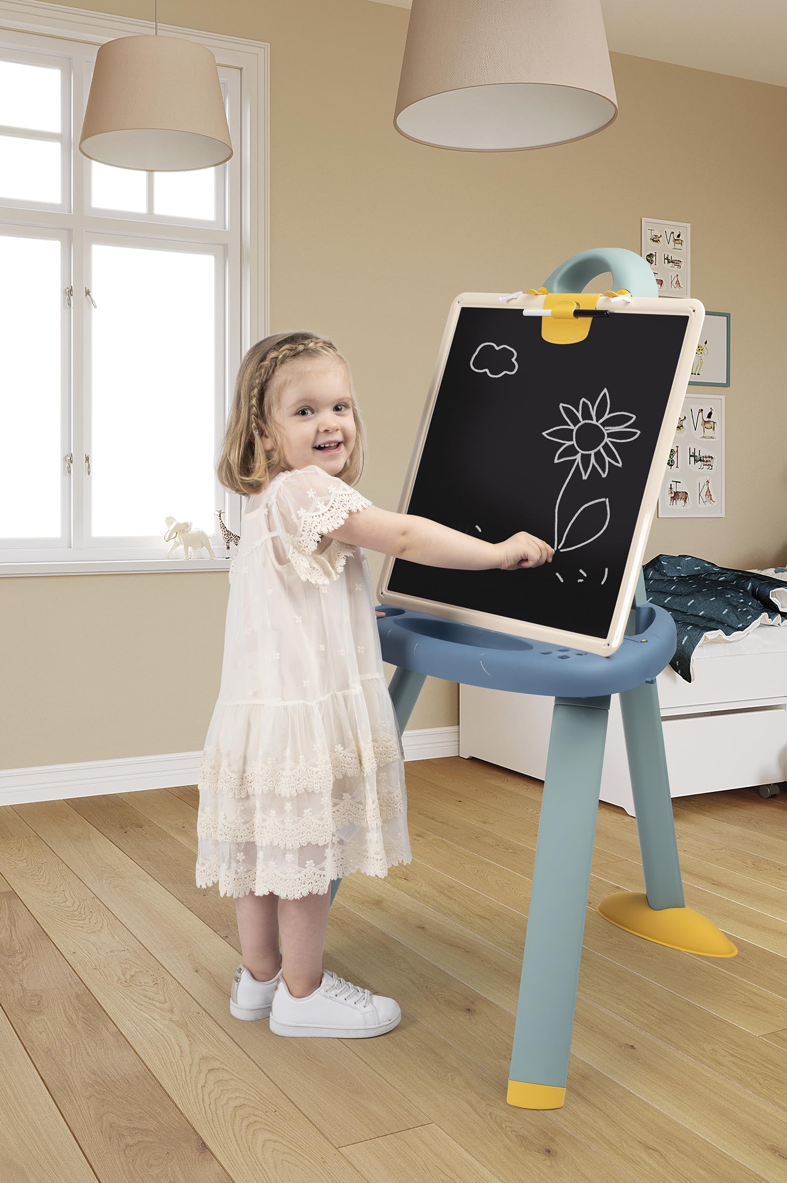 Smoby 7600410626 Tableau double réversible avec 48 lettres magnétiques, craies et marqueur, réversible, pour enfants à partir de 3 ans
