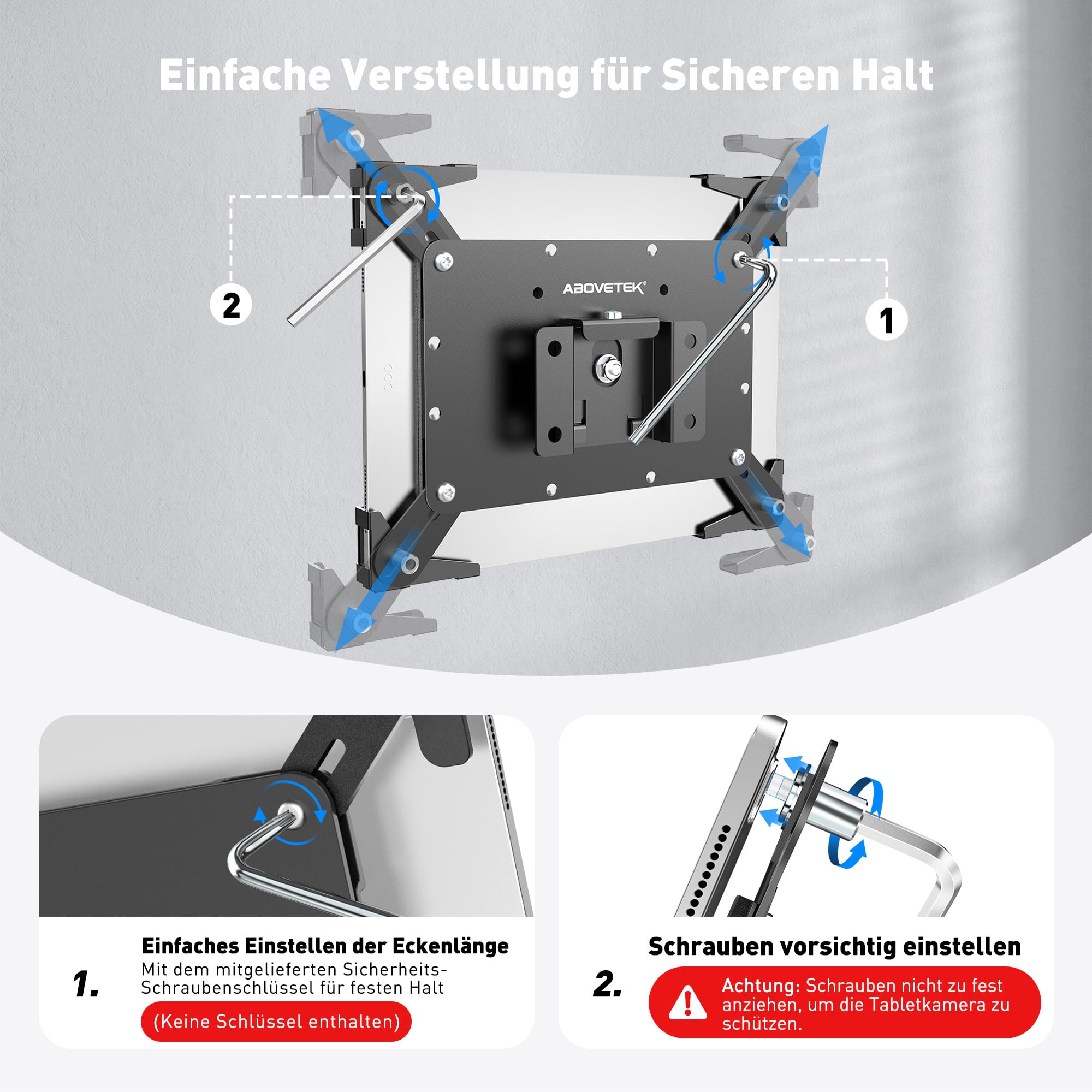 AboveTEK Tablet Wandhalterung mit Diebstahlschutz, Abschließbare Stahl-Halterung 360° drehbar, geeignet für 9.7–13 Zoll Tablets, für Empfang, Besprechungsraum, Kasse/POS & Einzelhandel（Schwarz）