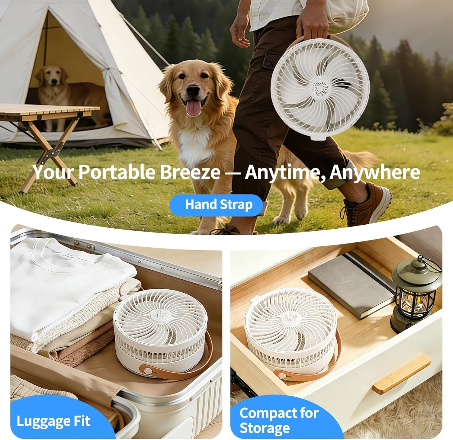 Portable Fan Rechargeable with Scent Function – Foldable & Extendable 3.4ft, 7200mAh Rechargeable Battery, 90° Oscillation & 4-Speed Adjustable, Desk & Floor Fan for Bedroom, Office, Travel, Quiet