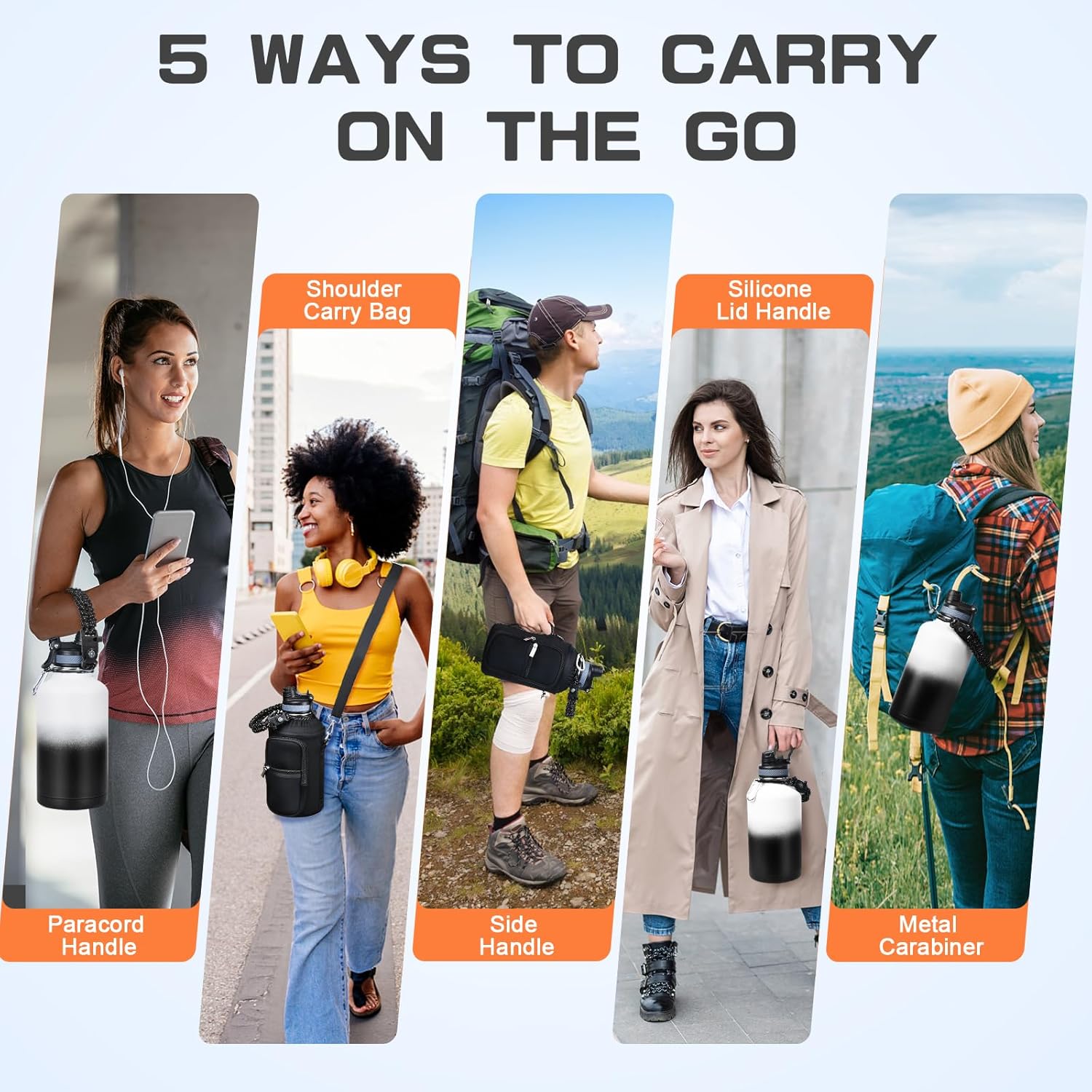 Insulated Water Bottle 64 oz, Half Gallon Water Jug Cold 48H, BPA Free Stainless Steel Bottles with Straw/Chug 2-in-1 Lid, Bag, Paracord Handle, Silicone Boot, Sports Gym School Metal Flask - Image 6