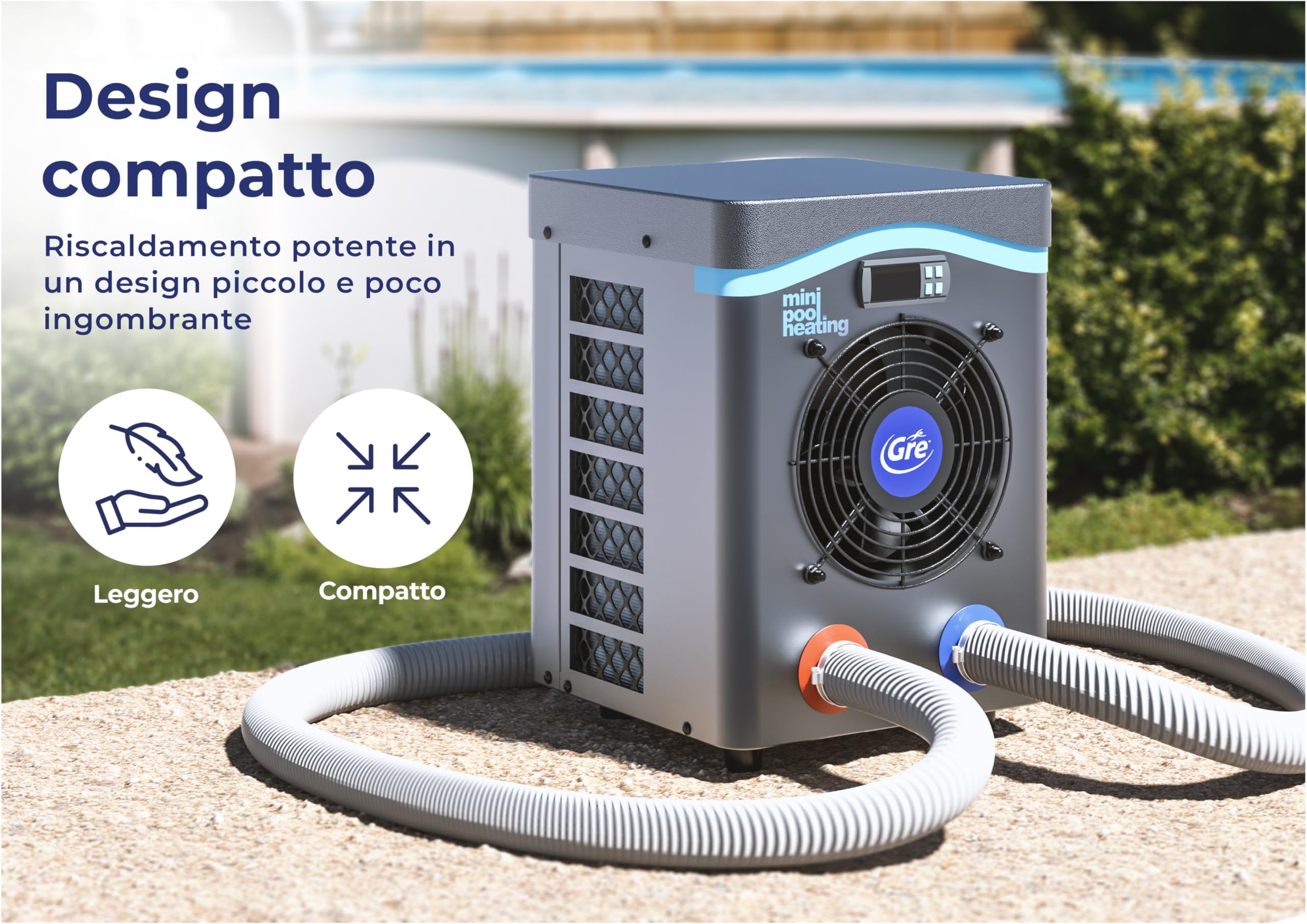 Gre Mini Pompa di Calore Fino a 28°C Senza Bypass Piscine Fuori Terra 20 m³