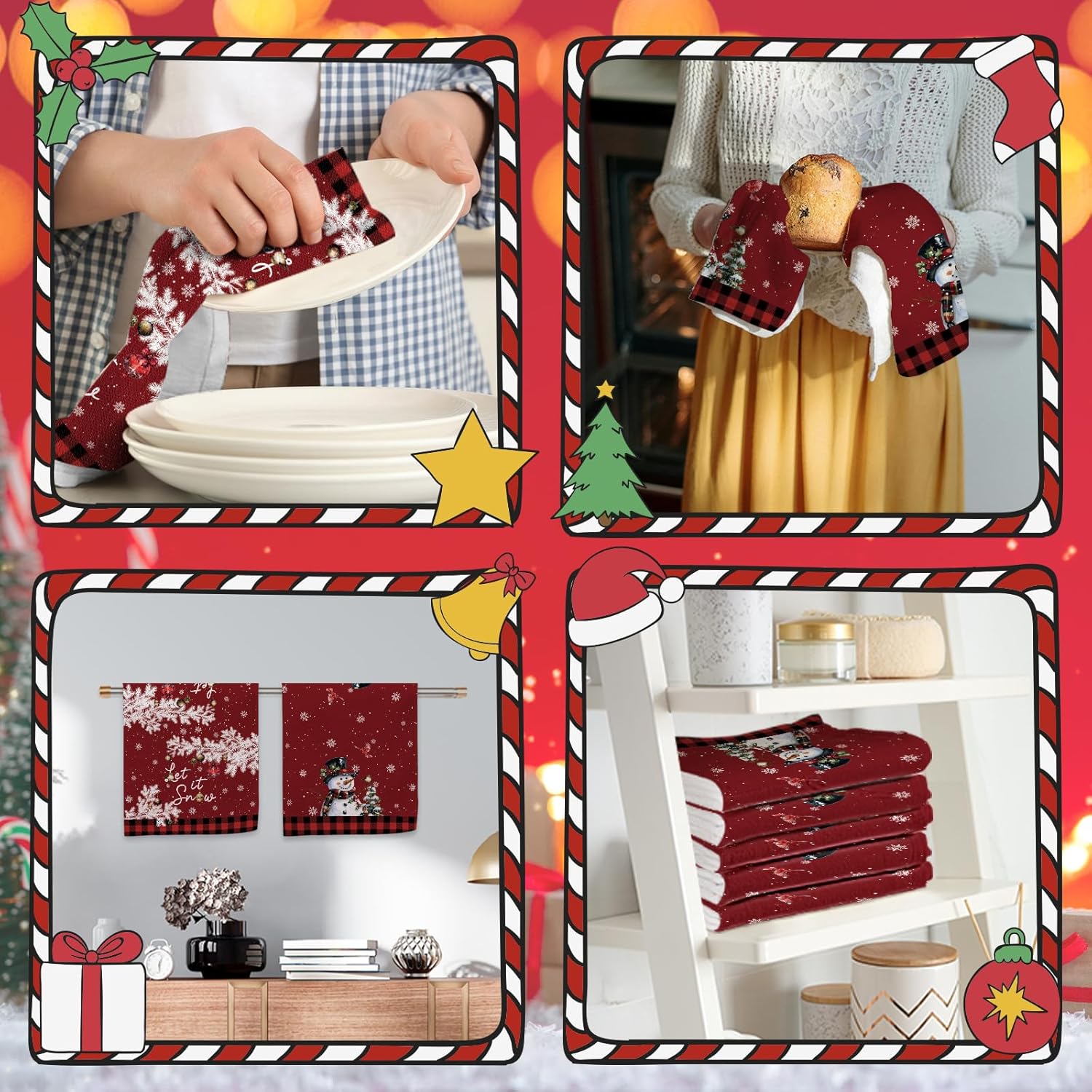 2 Pcs Christmas Kitchen Towels Snowman Dish Towels, 24x16 Inch Red Xmas Hand Tea Towel for Christmas Holiday Home Decor - Image 6