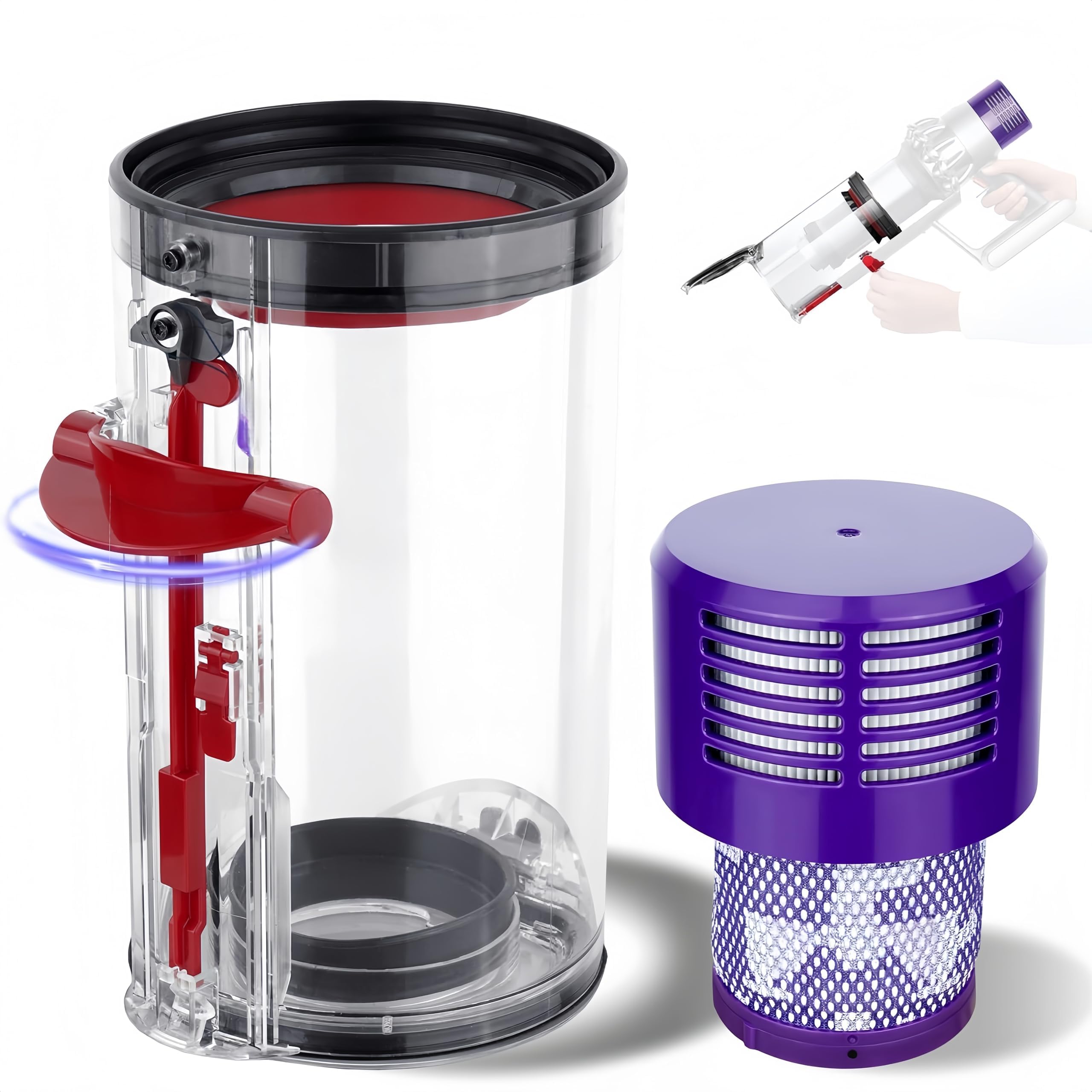 Set di Accessori per il Coperchio Inferiore del Contenitore per Dyson V10 SV12 SV13 SV27, Inclusi Filtro HEPA e Contenitore Trasparente di Alta Qualità per Ricambi per Dyson V10 Absolute