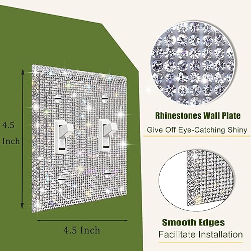 Miniatura 7 de 3 piezas de diamantes de imitación plateados brillantes para placas de pared, cubierta de interruptor de luz, cubierta de salida de diamantes de