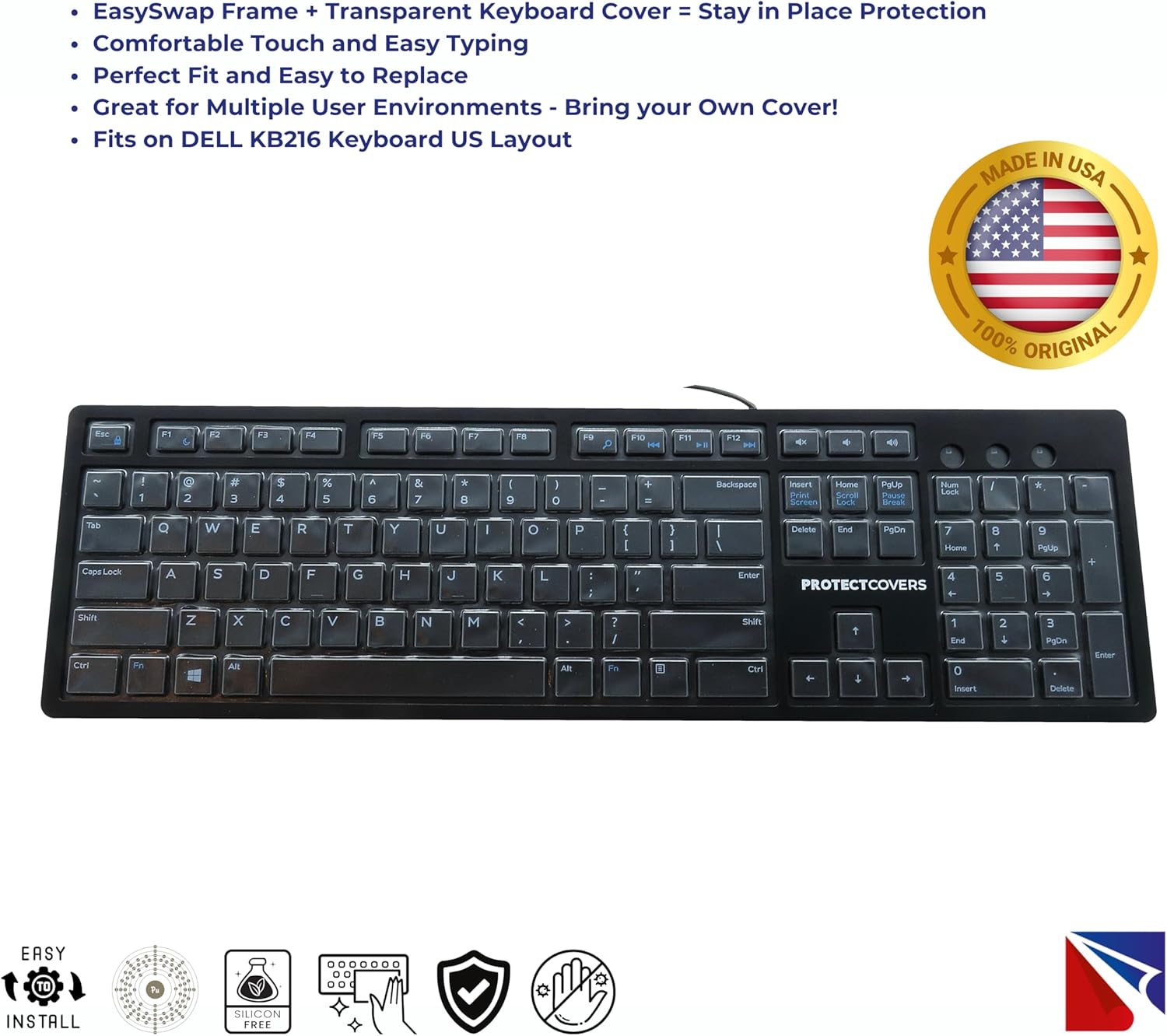 EasySwap Frame and Keyboard Cover for DELL KB216 – Premium Protective Keyboard Skin, Spill-Resistant, Replace Cover in Seconds for a Clean Workspace