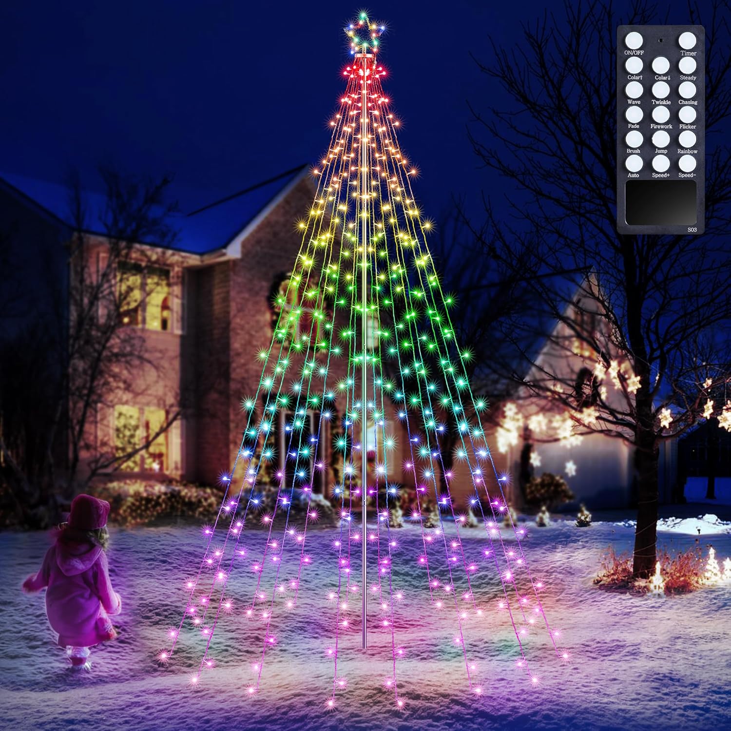 Flacchi Outdoor Star String Lights – Pole Set with Remote, Multiple Lighting Modes, Timer, and Waterproof Feature for Ultimate Holiday Decor (RGB, 10 FT/408LED) Flacchi Outdoor Star String Lights – Pole Set with Remote, Multiple Lighting Modes, Timer, and Waterproof Feature for Ultimate Holiday Decor (RGB, 10 FT/408LED)