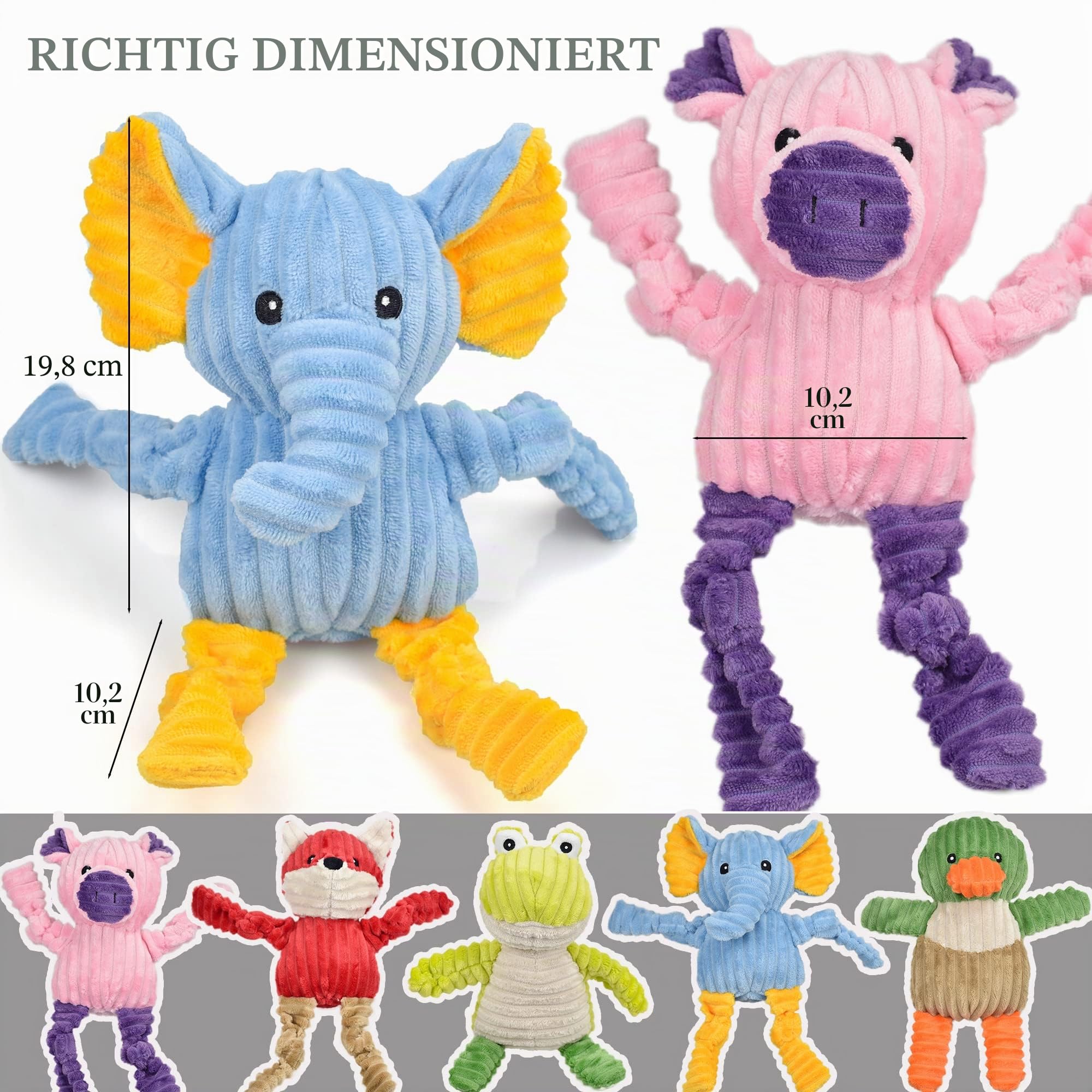 LECHONG 5er-Pack Quietschspielzeug für Hunde, Robuste Plüschtier-Spielzeuge für Große/Mittlere/Kleine Hunde, Kuschelweiches Hundekauspielzeug-Set