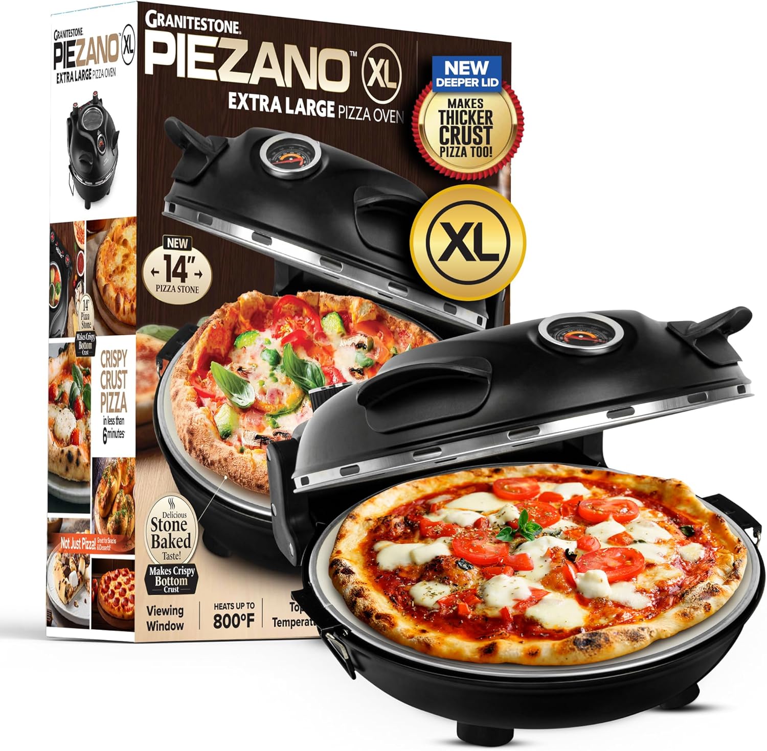 PIEZANO 14 Inch Extra Large Crispy Crust Pizza Oven – Family Sized Electric Pizza Oven Indoor Countertop Maker with Stone Heats up to 800?F for Stone Baked Pizzeria Style at Home