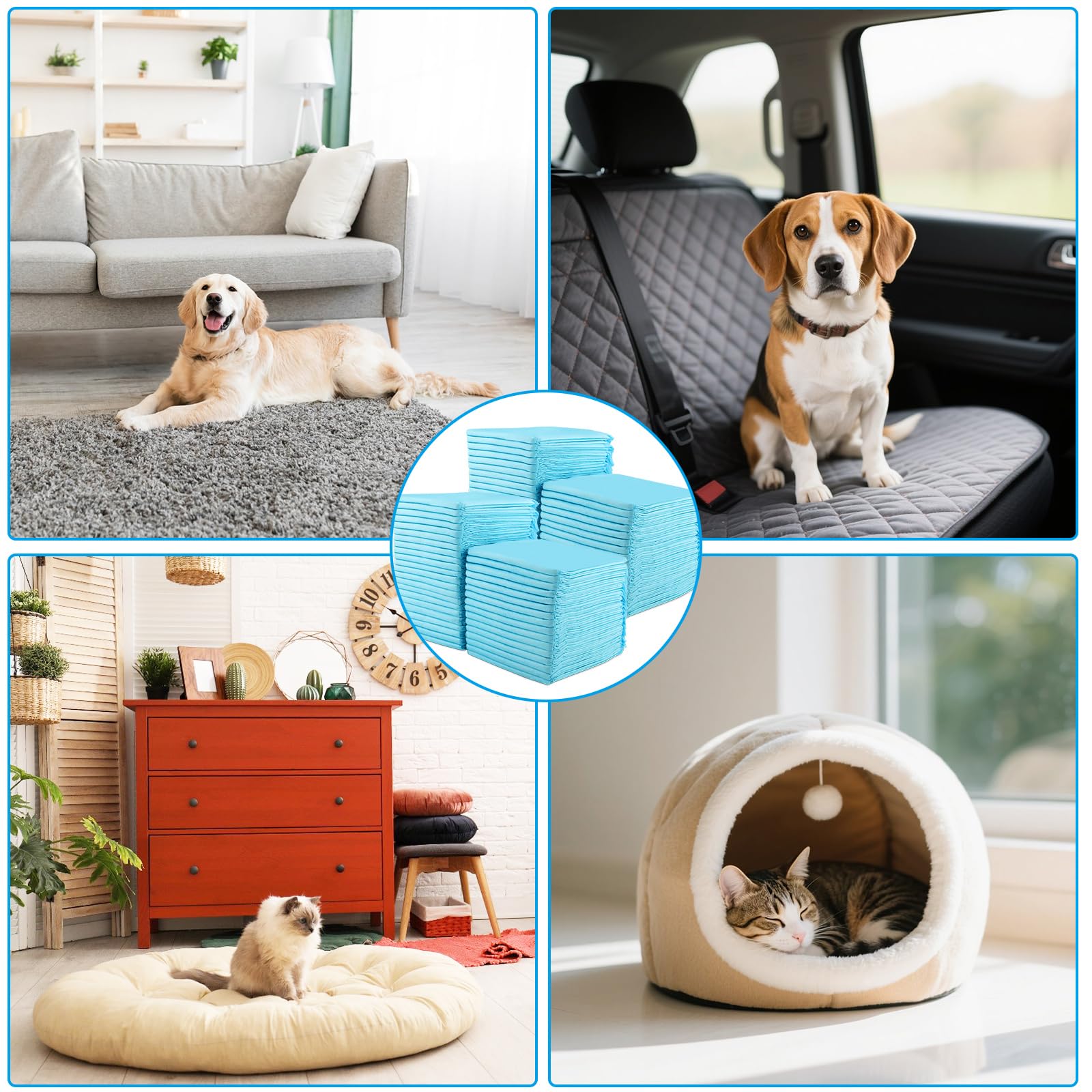 100 Stück PIPI Matten für Hunde und Welpen, 60 × 60cm Trainingspads, Wickelunterlagen Baby Geeignet Pinkelmatte Training, Auslaufsicheres 6-Lagiges Design, Sehr Schnelle Absorption (M)