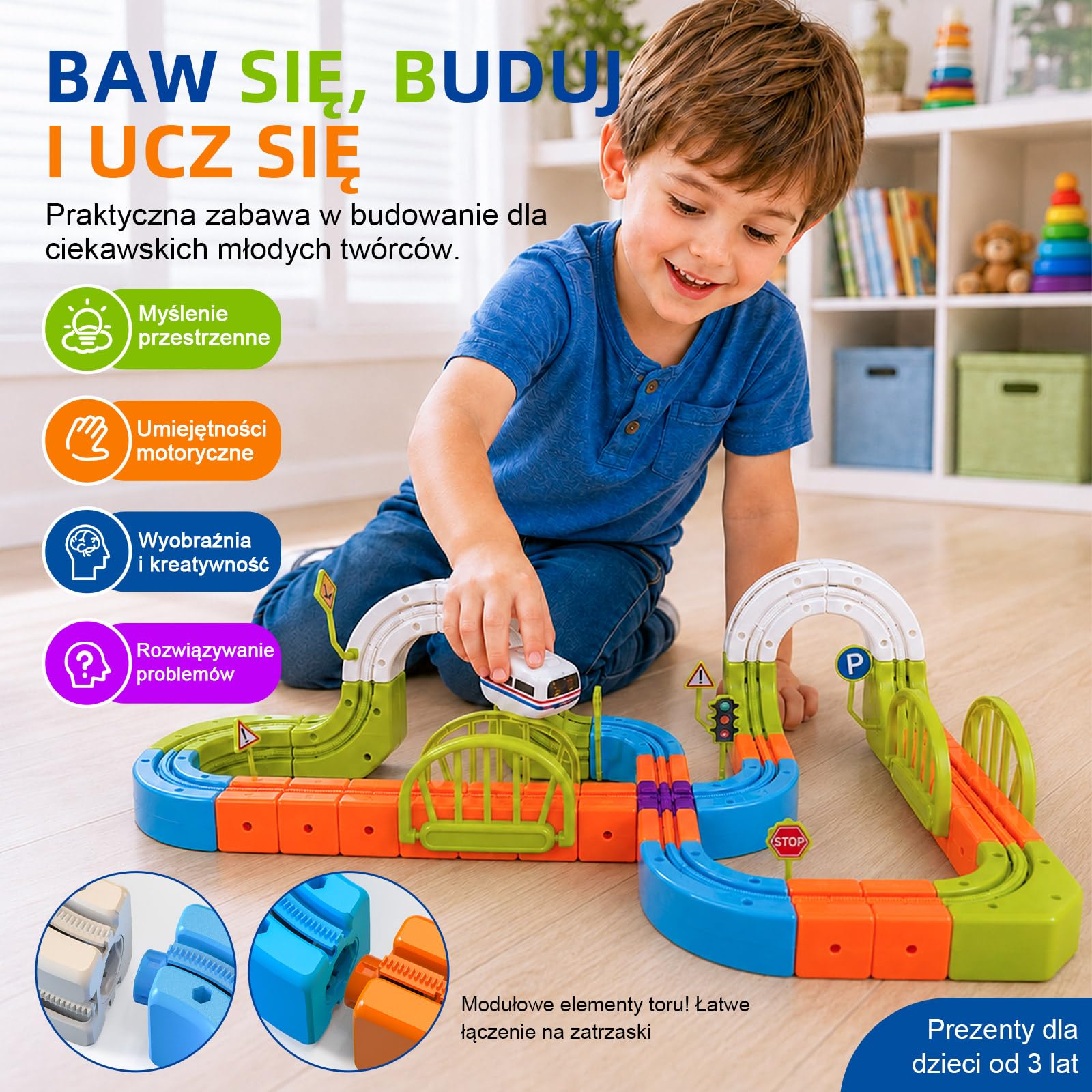 145-elementowy elektryczny tor kolejowy z kostek, zestaw pociągu 3D przeciw grawitacji, tor DIY do samodzielnego budowania, zabawka edukacyjna STEM i kreatywny prezent dla dzieci 3–8 lat
