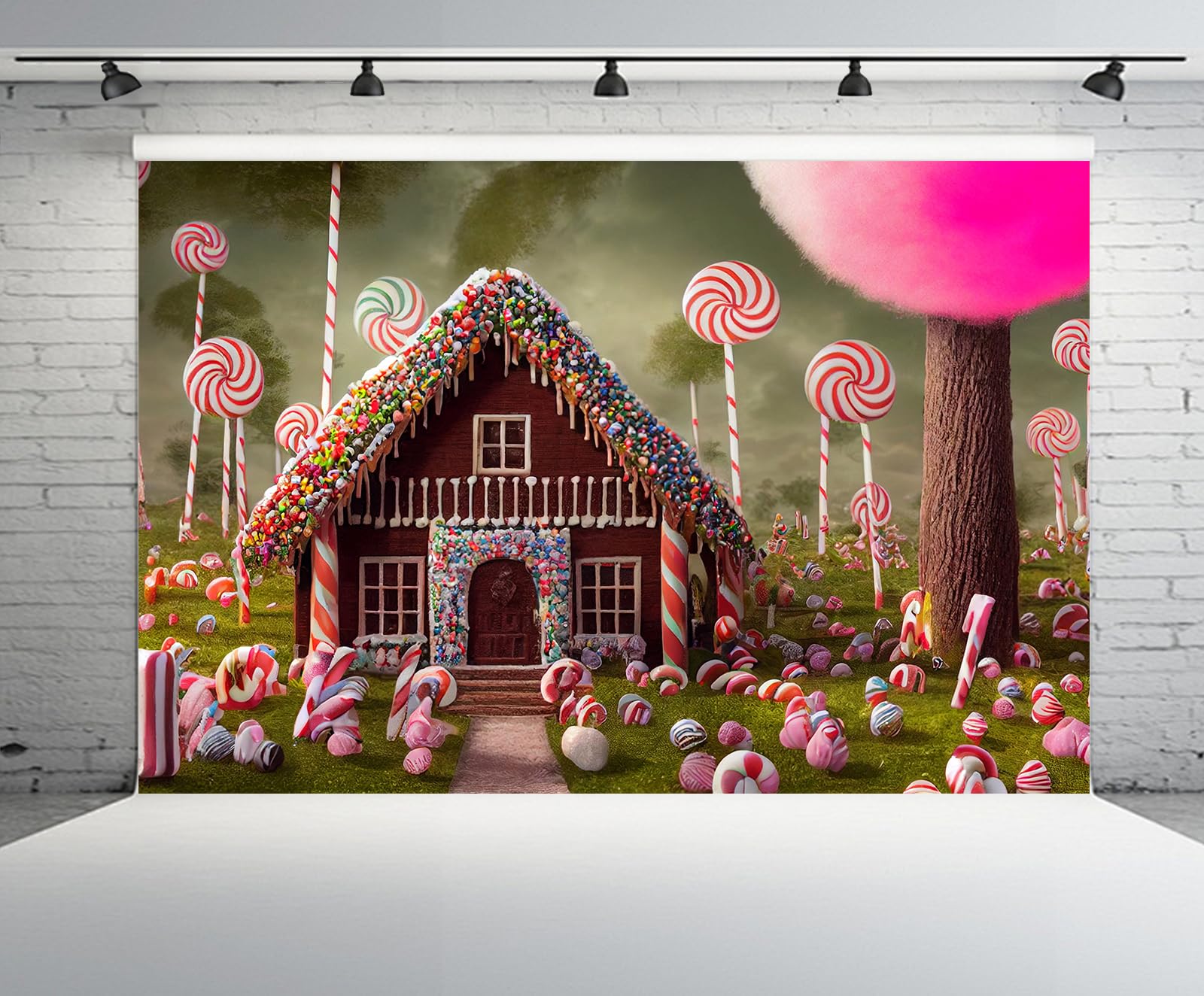 CHNYWORK 7x5ft Gingerbread House Backdrop Christmas Landscape Candy Canes Sweet House in Foggy Forest Xmas Candy Land Background Merry Christmas New