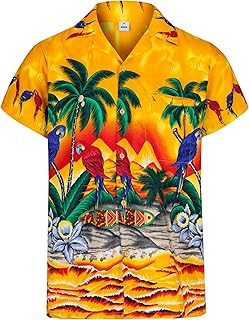 Hawaiian Shirts for Men a Short Sleeve Button Down Mens Hawaiian Shirt - Parrot and Palm Tree Beach Tropical - Mens Summer Hawaiian Fancy Dress