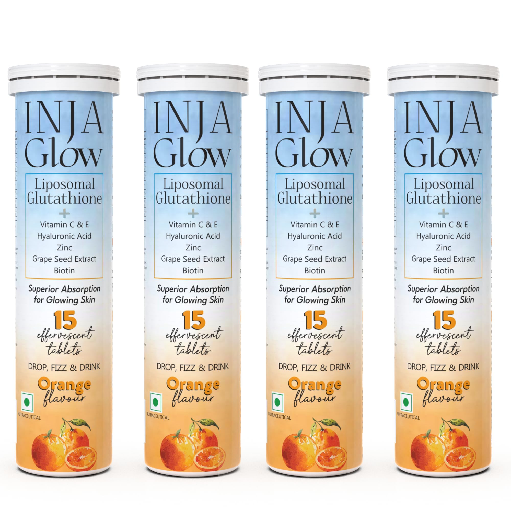 INJA Glow Liposomal Glutathione with Vitamin C & E, Hyaluronic Acid, Zinc, Biotin & Grape Seed