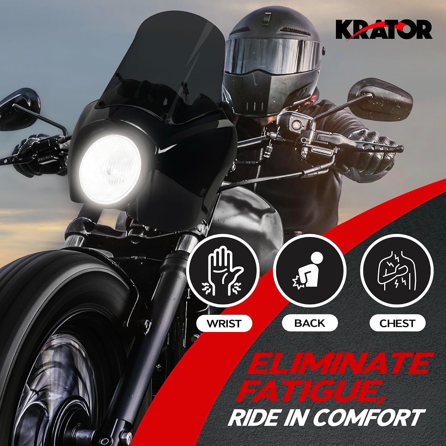 Krator Motorcycle Windshield Fairing, Wind Deflector, Motorcycle Accessories, Smoke Windscreen, Compatible with Harley Davidson Dyna, Super Glide T-Sport FXDXT, FXR & Softail FXBB/S, FLSB, FXLR/S