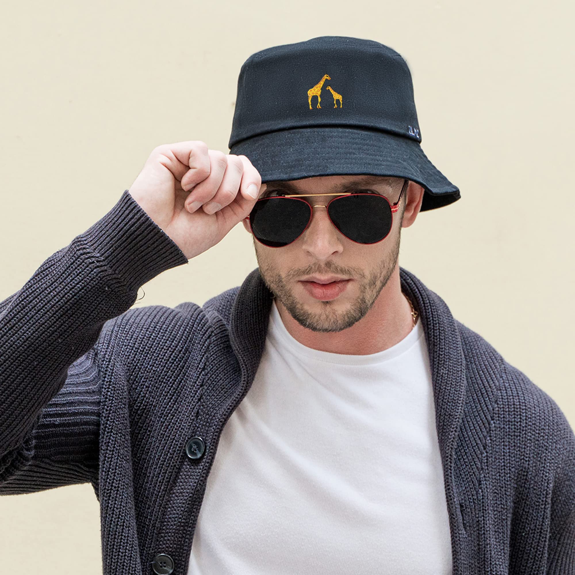 ZLYC Unisex Fashion Embroidered Fishing Hats Summer Hat Outdoor Hat for Teenagers Giraffe Black, One Size - Image 4