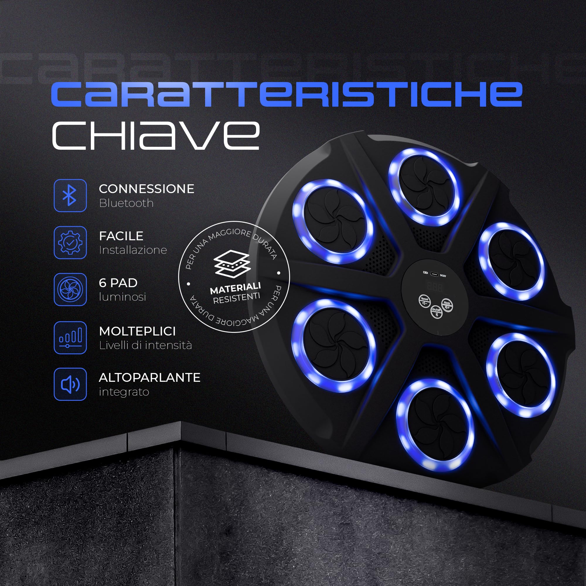 EZERO Beat Punch, la Music Boxing Machine 12 Livelli con Bluetooth & LED – Pannello Interattivo per Allenamento di Boxe a Casa – Migliora Riflessi & Resistenza – Set Completo con Accessori