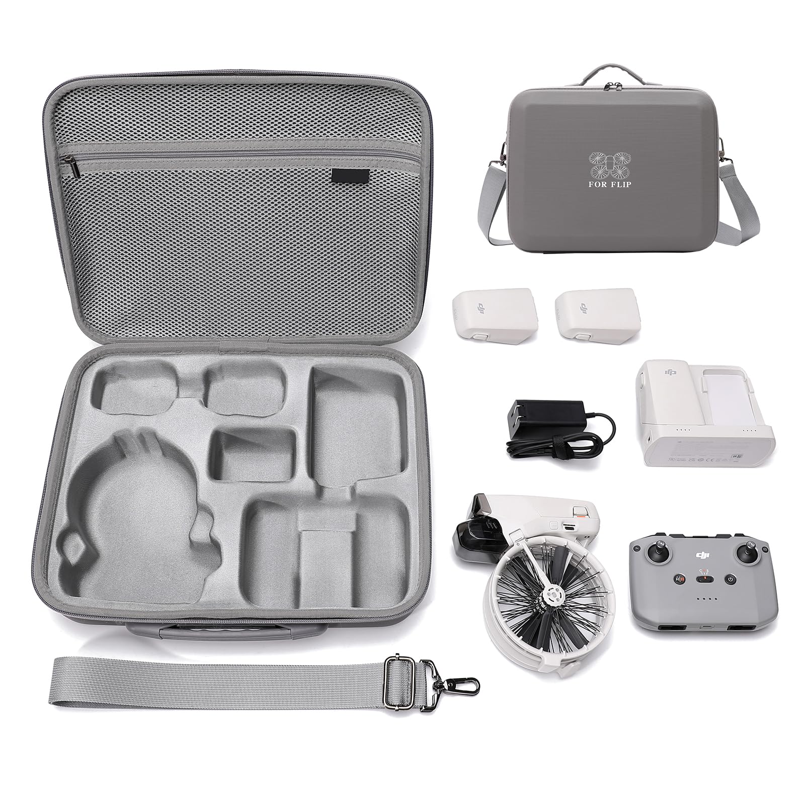 DJI Flip Fly More Combo Sac de Transport Case Étui de Protection pour DJI Flip RC-N3 et 7 Batteries Accessoires de Drone Sac de Voyage Portable PU avec Sangle de Transport, Gris