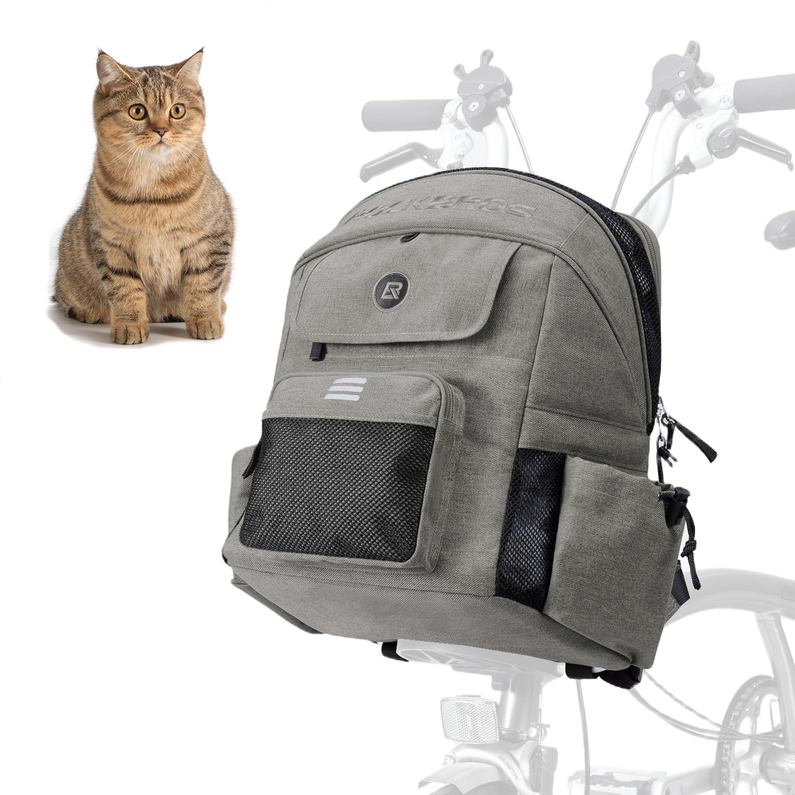 ROCKBROS Handlebar Bag Backpack Pet Bike Basket for Brompton-Breathable and Comfortable Pet Carrier, 2-in-1 Combo Suitable for Outings, Outdoor Activities, and Commuters Grey