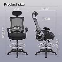 Vista 2 de BOLISS 400lbs Ergonomic Drafting Chair,Tall Office Mesh Chair, Standing Desk Chair,Height Adjustable Armrest and Flip up Arms, Adjustable Lumbar