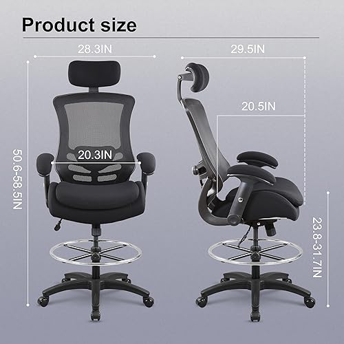 Miniatura 2 de BOLISS Silla alta ergonómica de malla de 400 libras, silla de escritorio de pie con altura de barra, reposabrazos ajustables en altura y brazos