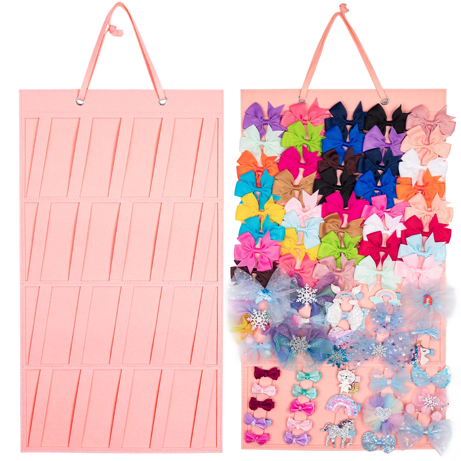 XRACEPHOL Bow Holder for Girls Hair Bows Claw Clip Organizer, Large Capacity, 4 Layer Display Holder, Holds 150+ Pcs, Pink-B, Modern Style, Felt