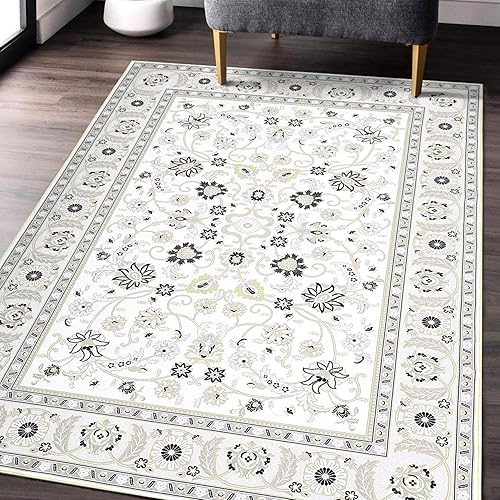 Miniatura 8 de CAROMIO Alfombra vintage para sala de estar, de 8 x 10 pies, estilo vintage, para interior, estilo bohemio, envejecida, lavable, para sala de estar,