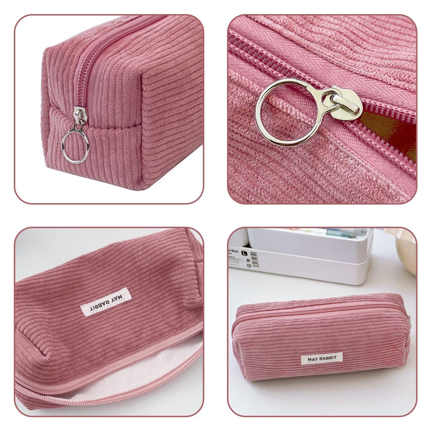 Astuccio In Velluto A Coste Per Ragazze - Grande Capacità 19x7x6 Cm, Beige, Portapenne Scuola E Ufficio, Elegante E Morbido
