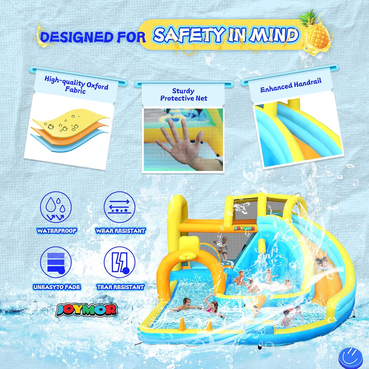 JOYMOR Inflatable Water Slide – Heavy Duty Bounce House with Deep Splash Pool & Blower – Inflatable Water Park for Backyard with Water Cannon, Sprinkler & Basketball Hoop – Outdoor Summer Fun for Kids