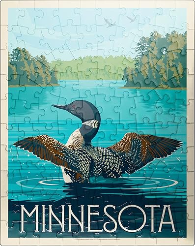 Vista 7 de MyPuzzle Minnesota: Loon, póster vintage, rompecabezas prémium de 500 piezas para adultos