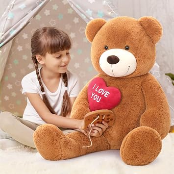 MaoGoLan Big Teddy Bear 4.3ft Stuffed Animal, I Love You Red Heart Giant Teddy Bear Plush Toy, Large Stuffed Animal Gift for Girlfriend, Boyfriend, Kids,Dark Brown