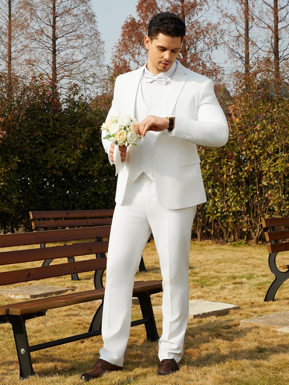 Mens Suit Tuxedo Set Slim Fit Suits 3 Piece One Button Prom Wedding Blazer Vest Pants - Image 2