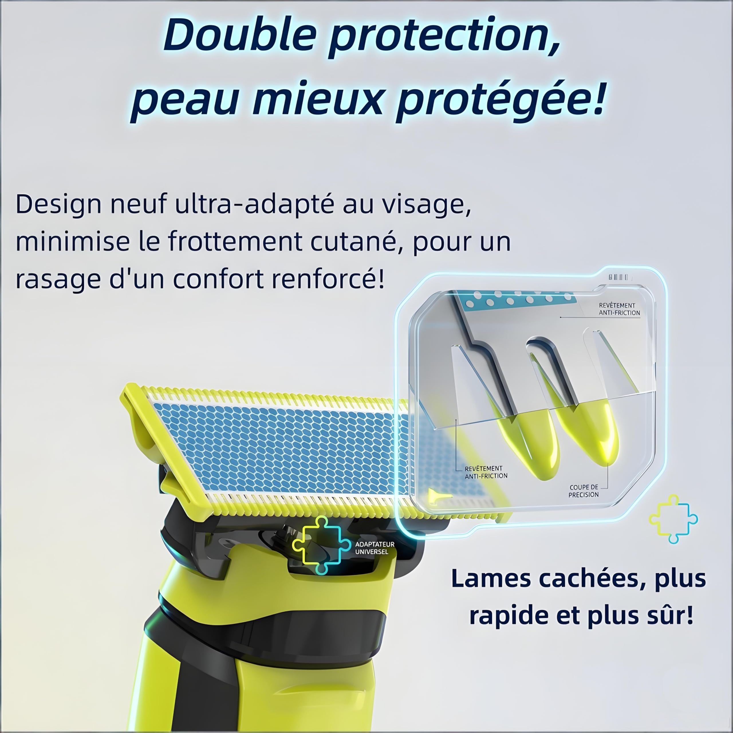 Lot de 2/3/4/6 lames de rechange en acier inoxydable compatibles avec tous les modèles OneBlade -Lames anti-friction (4)
