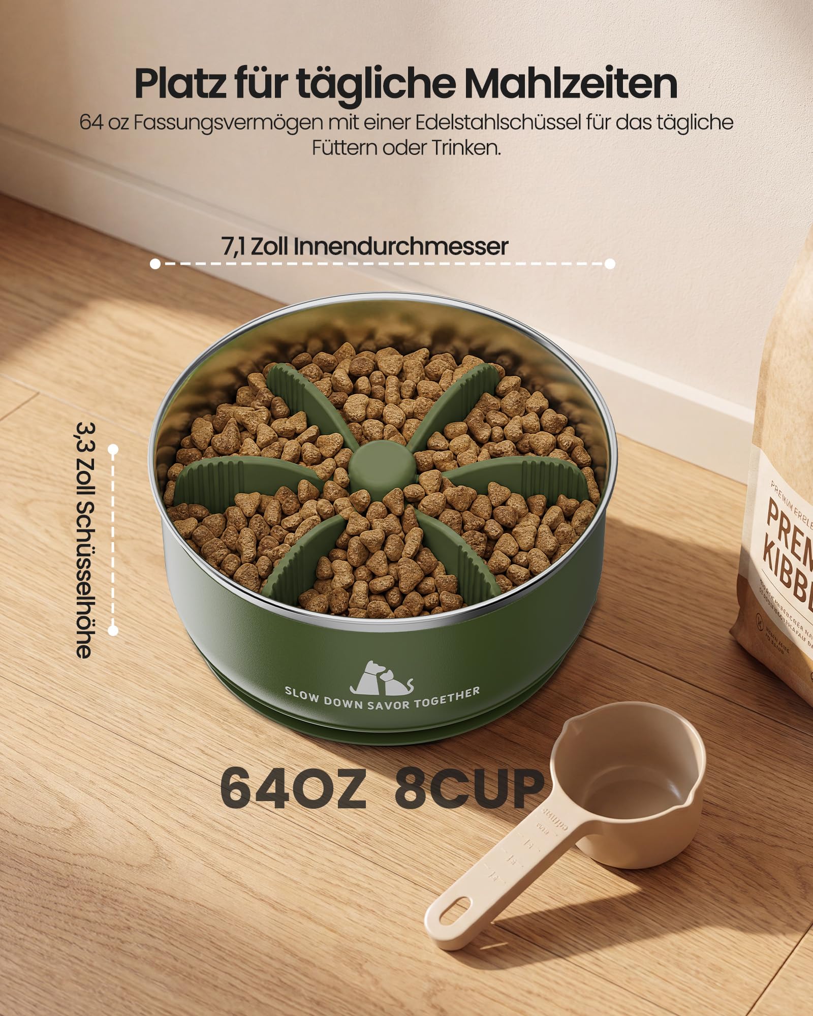 Kittyspout Hundenapf, Anti-Schling-Napf für Hunde, 64 oz, Waldgrün