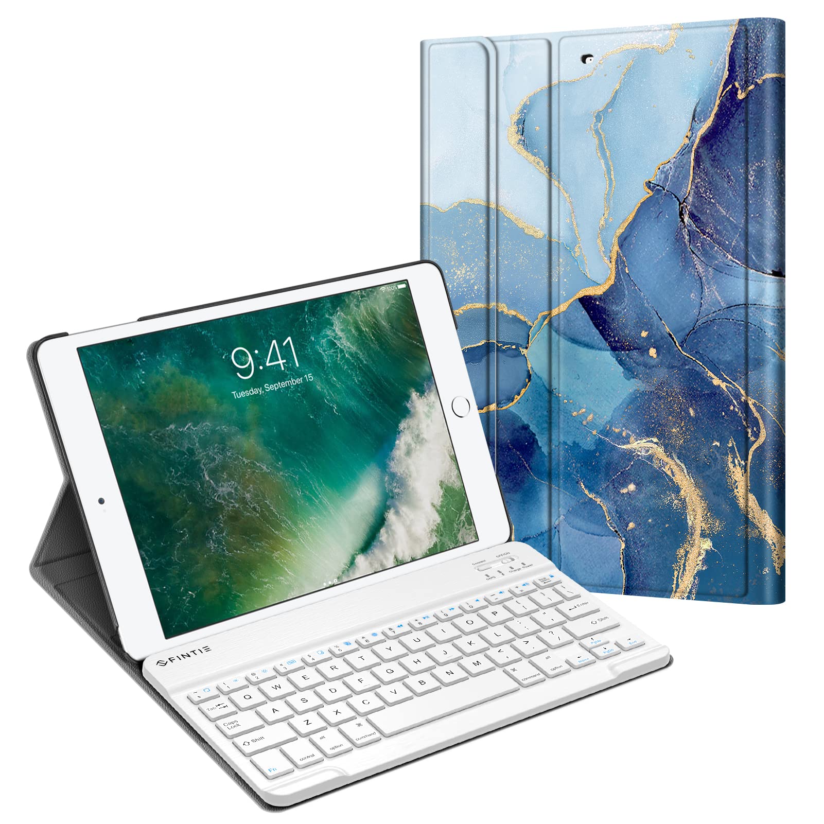 Fintie Keyboard Case for iPad 9.7 2018/2017 / iPad Air 2 / iPad Air - Slim Shell Stand Cover w/Magnetically Detachable Wireless Bluetooth Keyboard for iPad 6th / 5th Gen, Ocean Marble