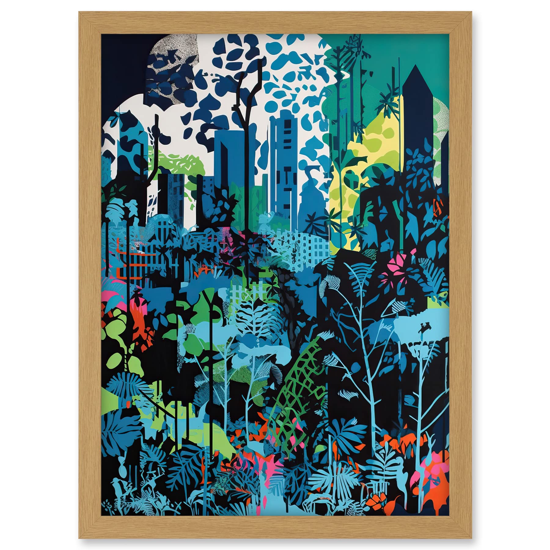 Artery8 Singapore Forest Cityscape Modern Bold Landscape Artwork Framed A3 Wall Art Print