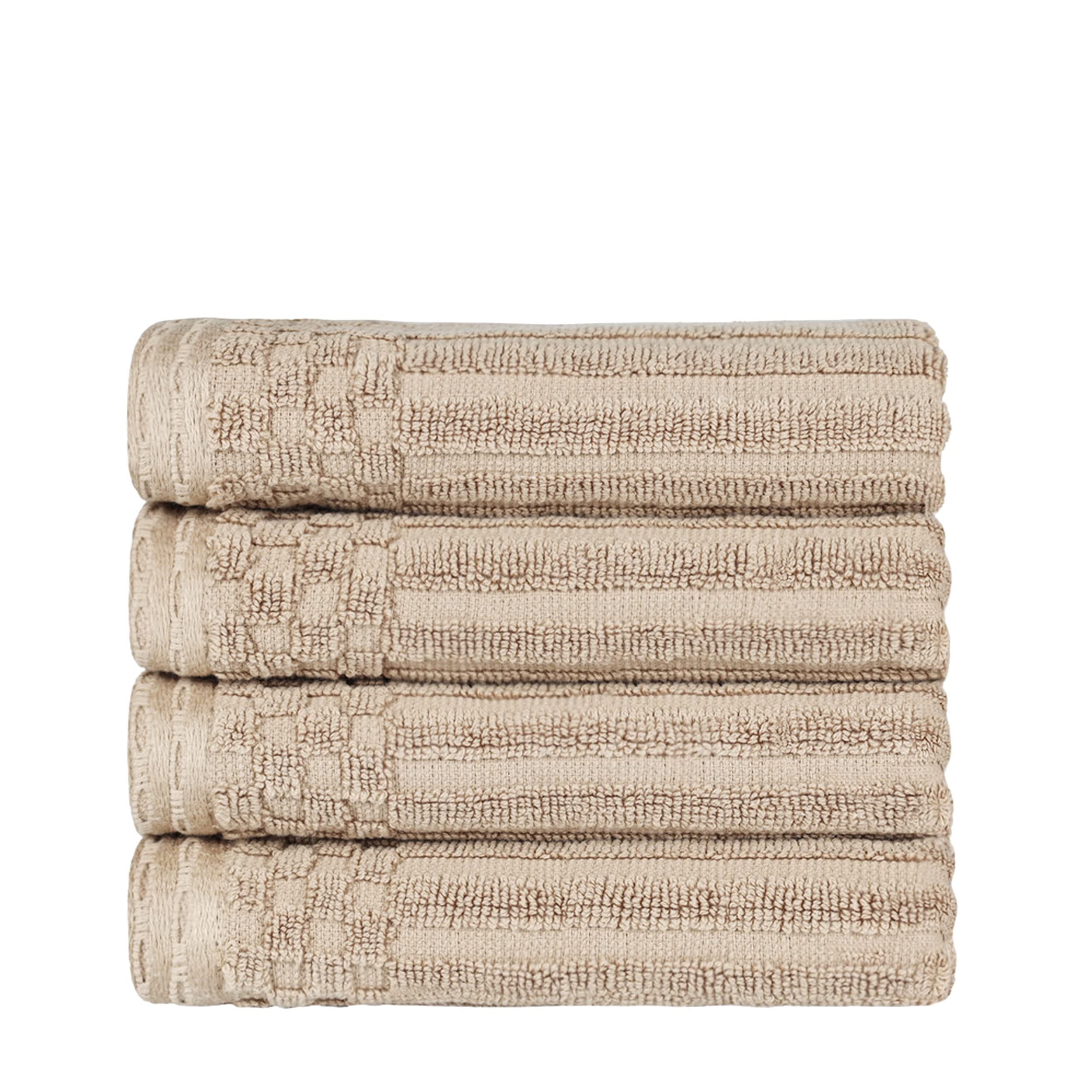 Cotton 4-Piece Solid and Ribbed Hand Towel Set, Hand Towels- 16" x 28", Ivory by Superior
