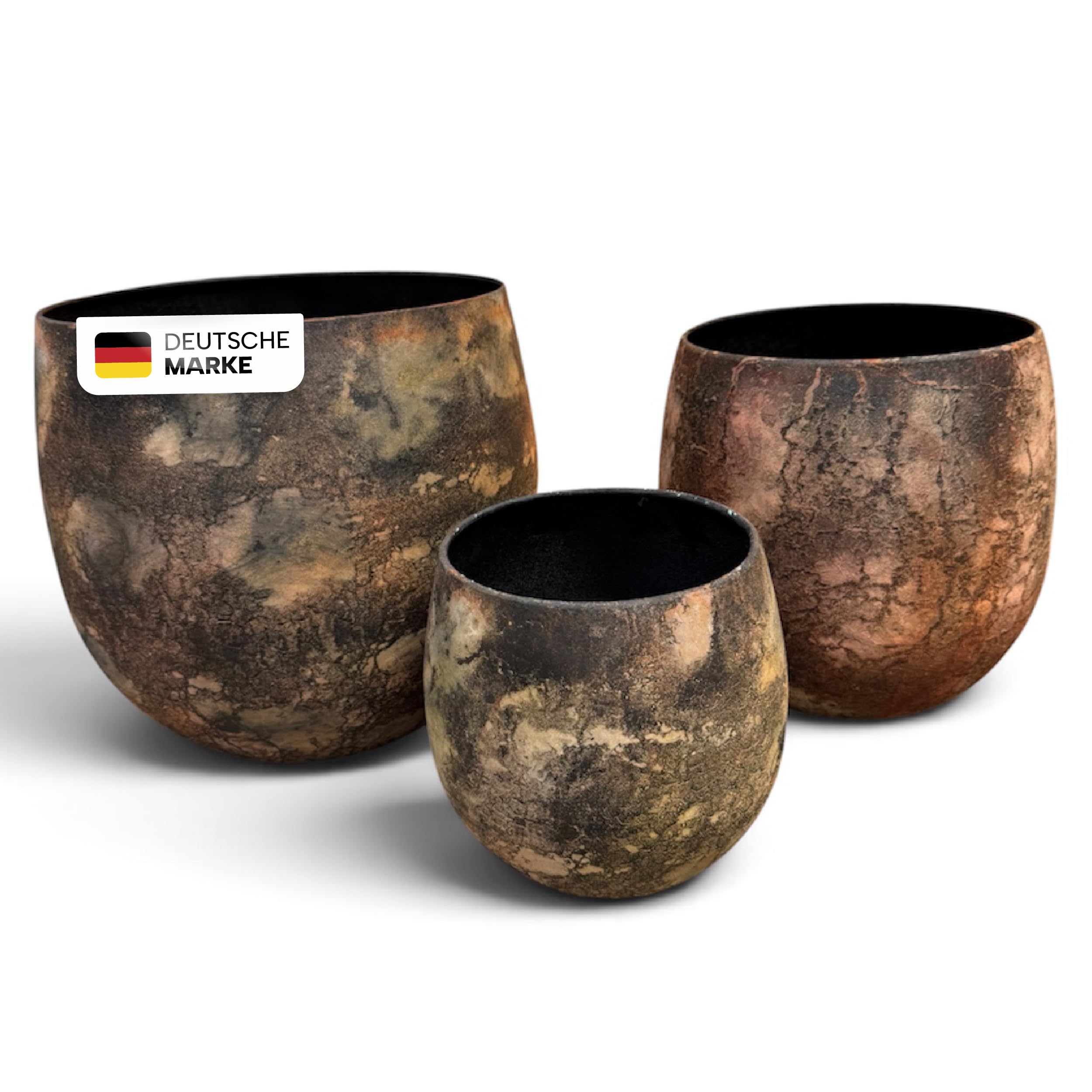 NATIV Pflanztöpfe Metall, 3er-Set, Kupfer-Bronze, strukturierte Optik
