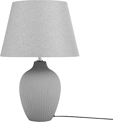 Table Lamp Ceramic Base Polycotton Shade Grey Bedside Light Fergus