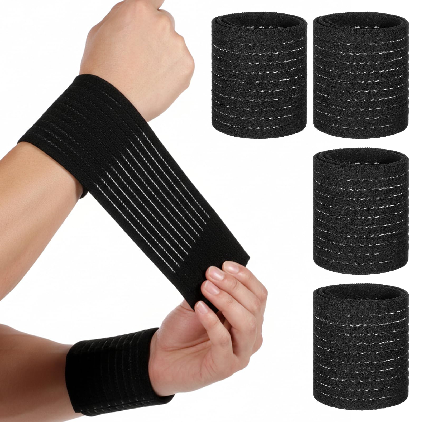 4Pcs High-Elastic Wrist Support Straps, Compression Wrist Wraps, Wrist Compression Bandage Adjustable Breathable Elastic Wrists Brace Pain Relief for Weightlifting Tennis Basketball Sport