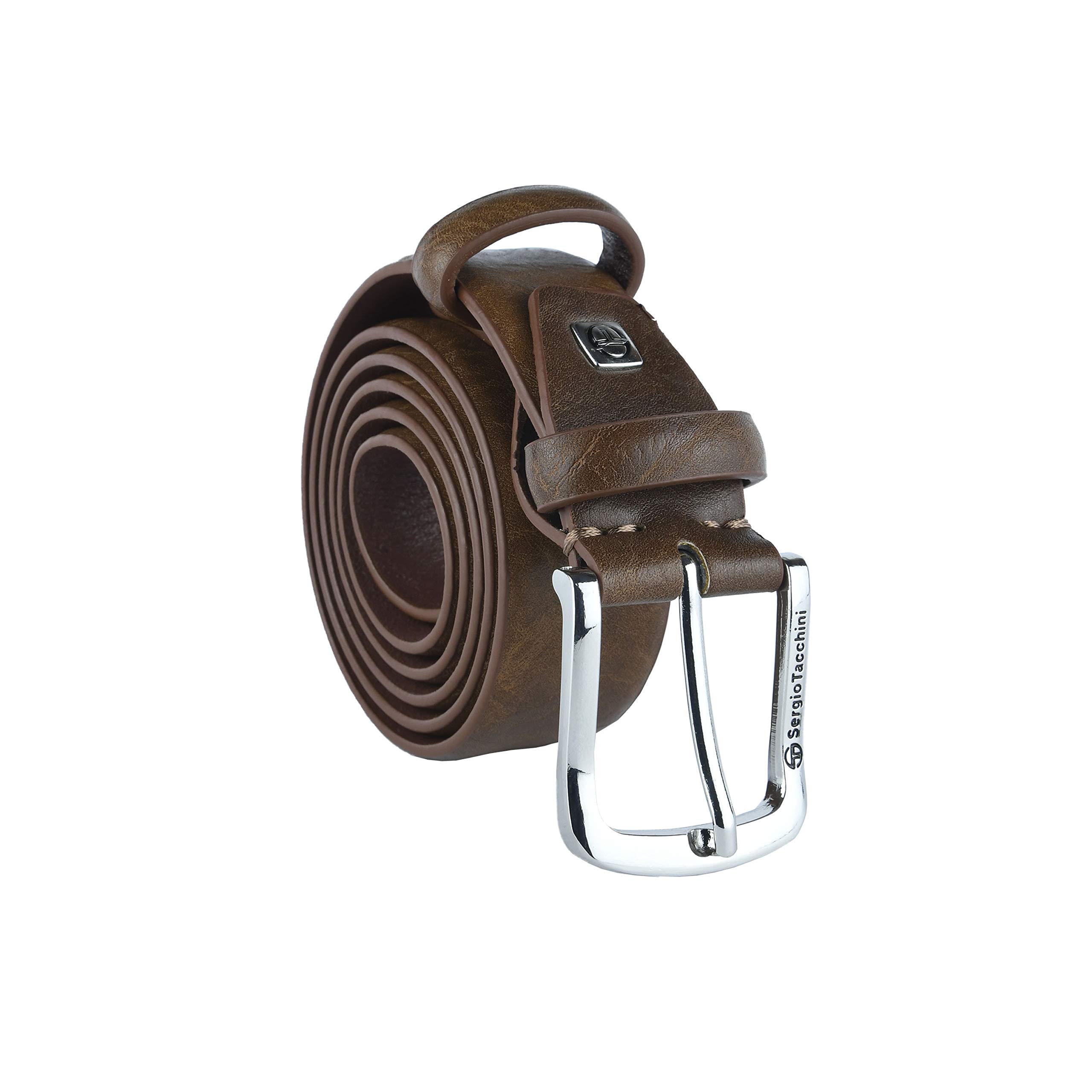 Sergio Tacchini Men's Belt External PU Leather Internal, Nickel Free Buckle